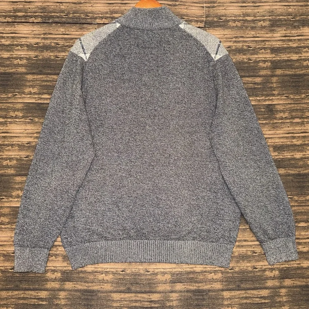 Joseph Abboud Sweater Mens Large Gray Argyle 1/4 Zip Cotton Pullover